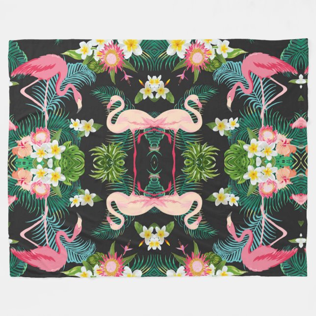 Cobertor De Velo Aves Tropicais Flores Flamingo Watery Paisagem (Frente (Horizontal))