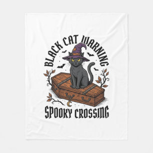 Cobertor De Velo Aviso de Gato Preto Vintage Halloween Bruxa Gato_1