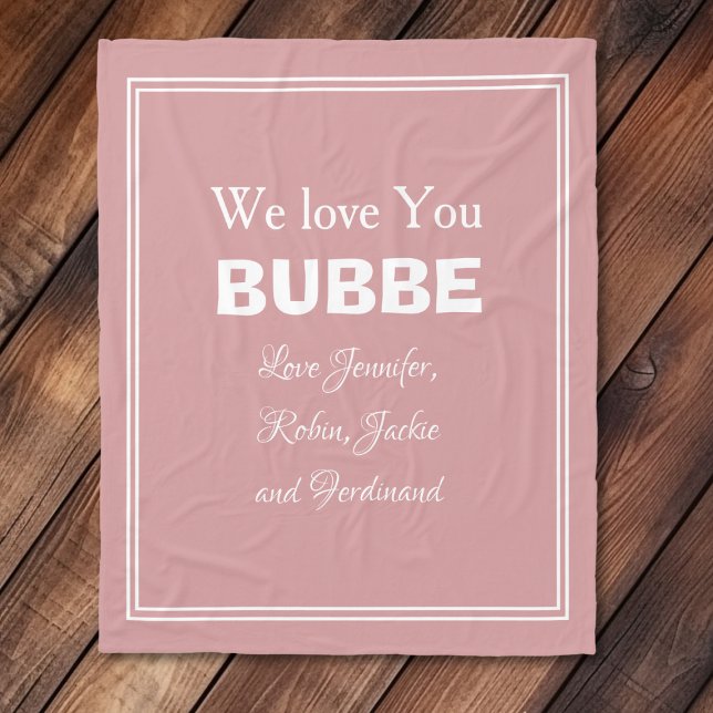 Cobertor De Velo Avó Bubbe Netos Personalizados Te Amo BUBBE ("We Love You BUBBE" Personalized Cute Cuddly Pink Fleece Blanket for Granny.)