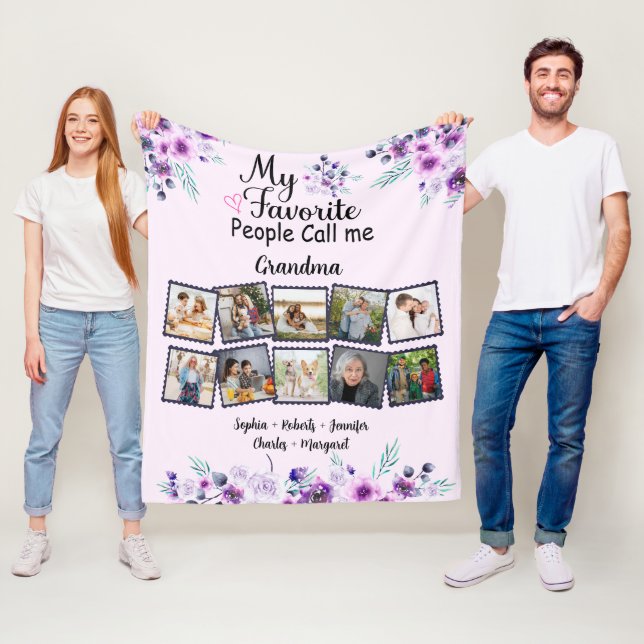 Cobertor De Velo Avó com Nome e Foto dos Netos, flor roxa (In Situ)