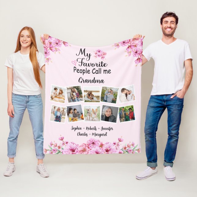 Cobertor De Velo Avó com Nome e Fotos de Netos | Flor rosa (In Situ)