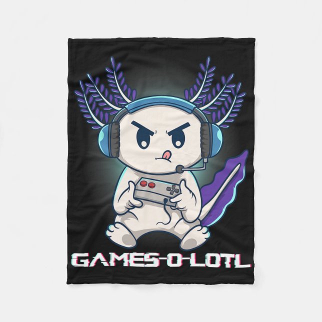 Cobertor De Velo Axolote Jogando Jogos de Vídeo de Console Gamesolo (Frente)