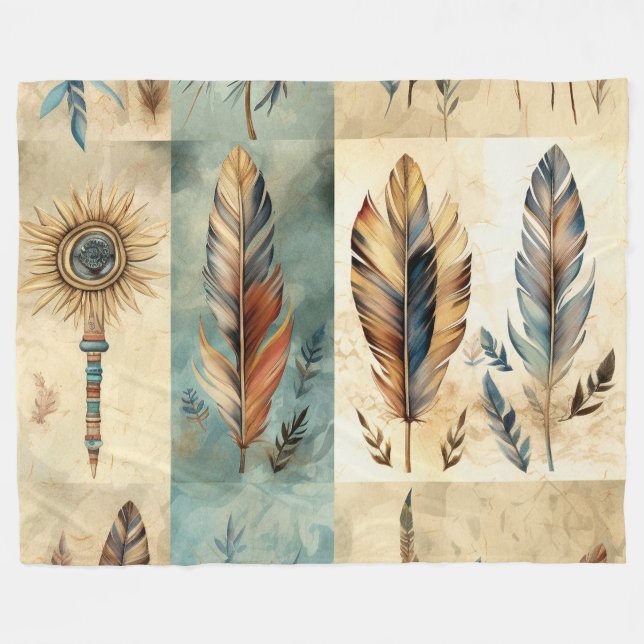 Cobertor De Velo Aztec Penas Tribais Medicina Stick (Frente (Horizontal))