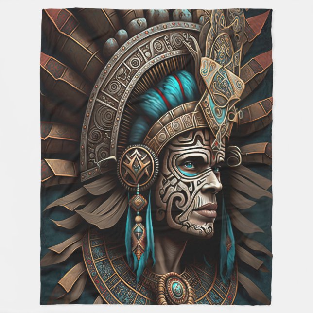 Cobertor De Velo Aztec Warrior Blanket Colorido (Frente)