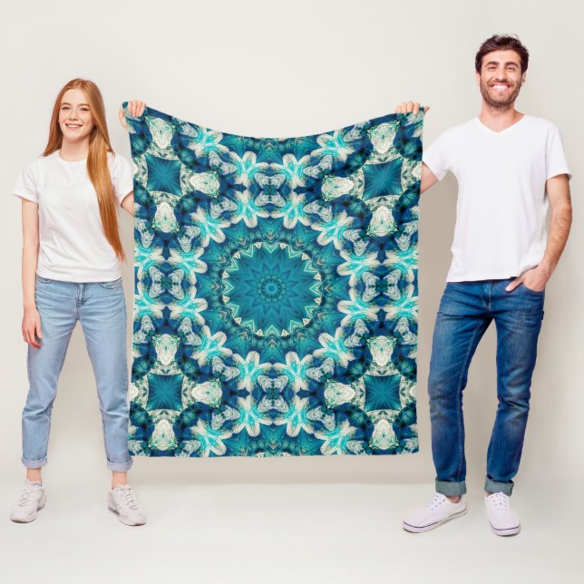 Cobertor De Velo Azul Aqua Mandala Rosette Retro Hippie (In Situ)