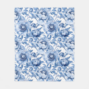 Cobertor De Velo Azul Botânico Floral Delicado Flor de Porcelana