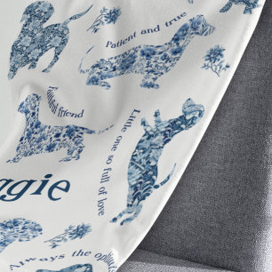 Cobertor De Velo Azul-branco Delft Dachshund Fleece Blanket