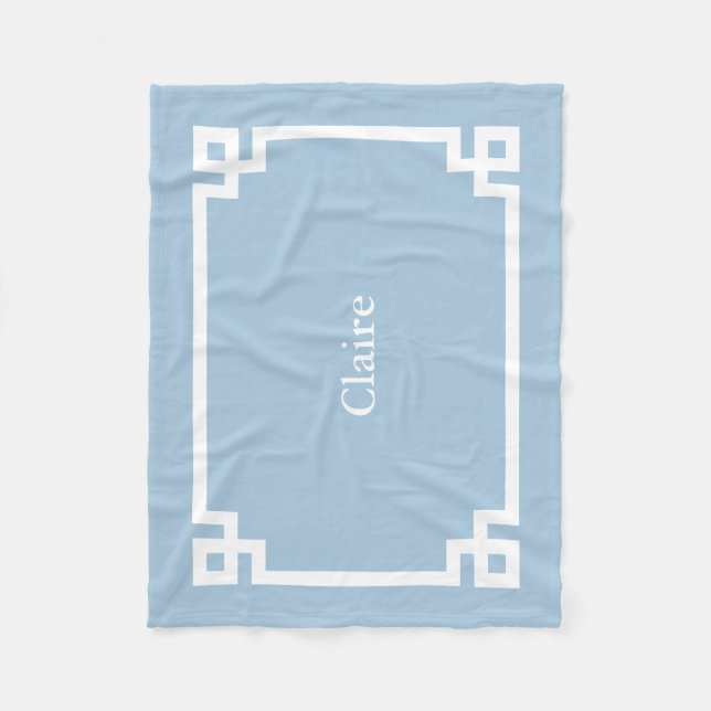 Cobertor De Velo Azul Céu e Branco Monograma Chave Grega (Frente)