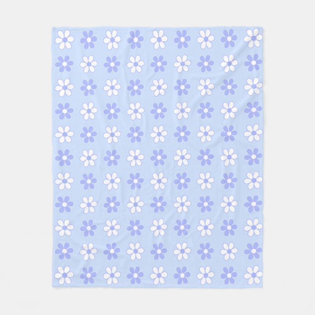 Cobertor De Velo Azul Céu e Flores Brancas em Azul Claro (Frente)