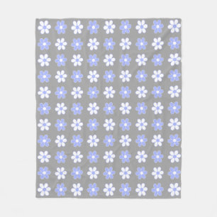 Cobertor De Velo Azul Céu e Flores Brancas sobre Cinza Prata