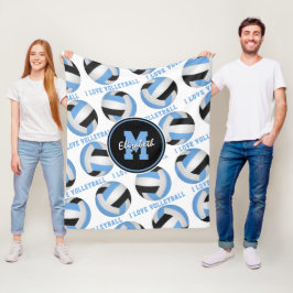 Cobertor De Velo azul claro preto Eu adoro o padrão de texto de vôl