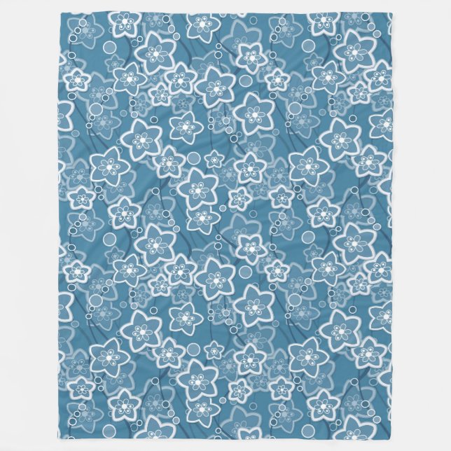 Cobertor De Velo azul com branco, azul, flores, floral, rústico, fa (Frente)