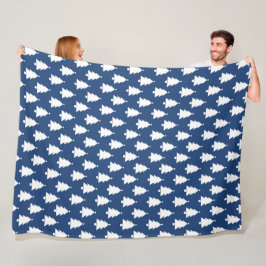 COBERTOR DE VELO AZUL COM LINHAS DE NATAL BRANCO