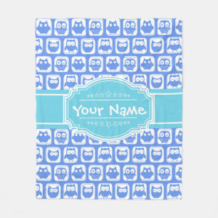 Cobertor De Velo Azul Coruja Aqua Nome Personalizado N#1