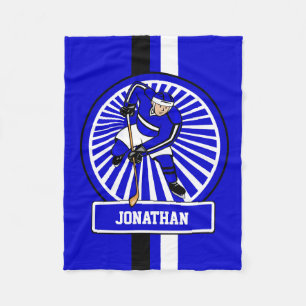 Cobertor De Velo Azul do jogador personalizado de hóquei no gelo