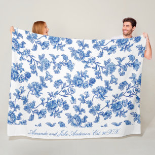 Cobertor De Velo Azul e Branco Chinoiserie Nome Personalizado