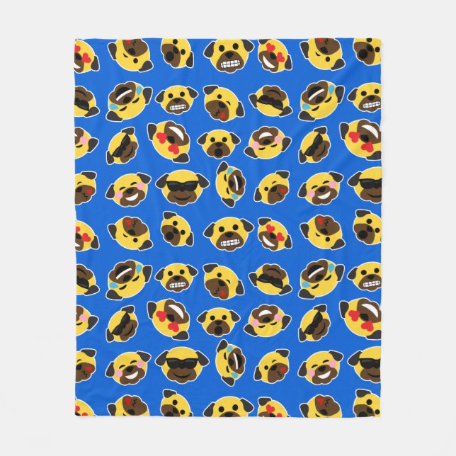 Cobertor De Velo Azul elétrico dos Pugs de Emoji (Frente)