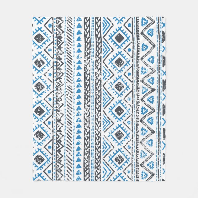 Cobertor De Velo Azul étnico, fundo sem costura branco. (Frente)