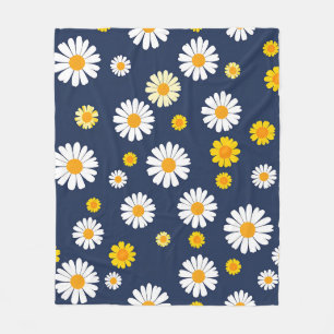 Cobertor De Velo Azul Marinho Amarelo Floral Simples Padrão Retro D