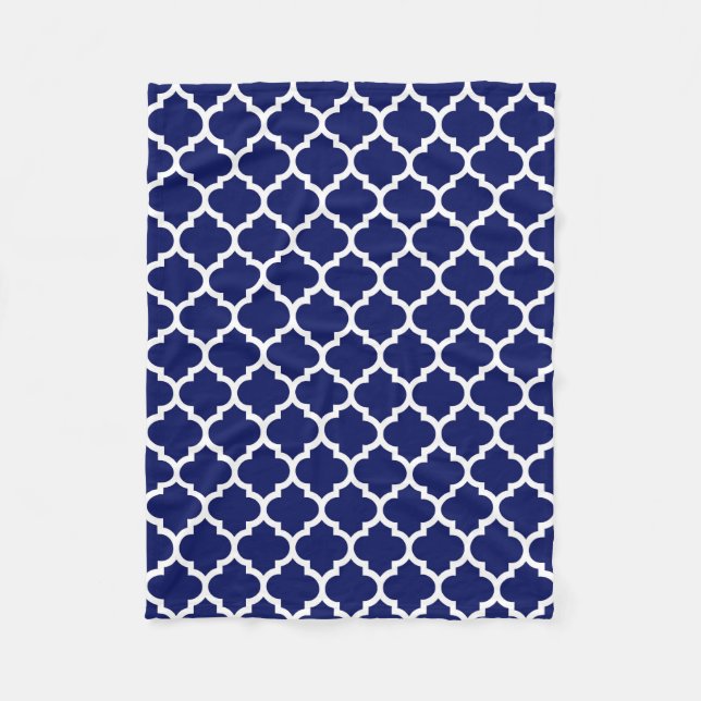 Cobertor De Velo Azul Marinho Branco Padrão Quatrefoil Marroquino # (Frente)