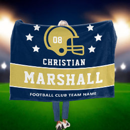 Cobertor De Velo Azul Marinho Dourado Futebol Nome Personalizado