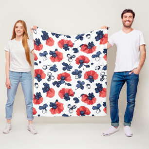 Cobertor De Velo Azul Marinho & Papoula Coral Floral Vintage