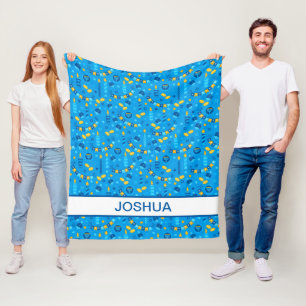 Cobertor De Velo Azul Moderno Hanukkah Personalizado