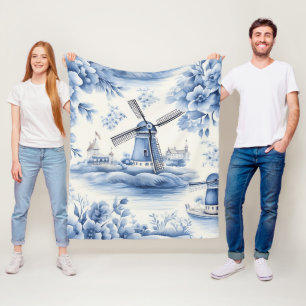 Cobertor De Velo Azul, neerlandês, Delft Windmill Watercolor