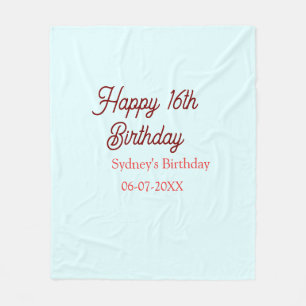 Cobertor De Velo Azul pastel vermelho feliz aniversário de 16 anos 
