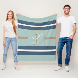 Cobertor De Velo Azul Personalizado Hortelã Bege Faixa Monograma Co