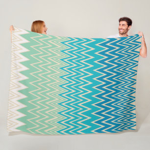 Cobertor De Velo Azul Teal, Turquesa e Zigzags Verdes