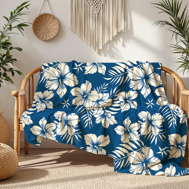 Cobertor De Velo Azul tropical e Floral branco (Criador carregado)