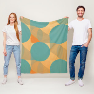 Cobertor De Velo Azul Turquesa, Bege e Laranja em Padrão de Estilo