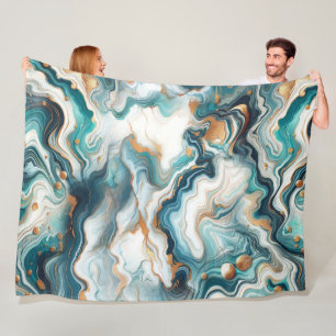 Cobertor De Velo Azul Turquesa Mármore Moderno Ágata Branco Dourado