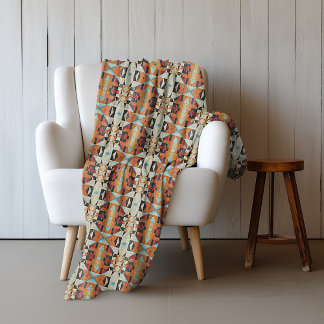 Cobertor De Velo Azul Vermelho Laranja Taupe Marrom Preto Arte Trib