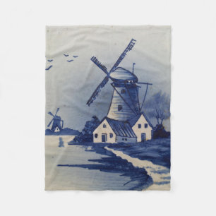 Cobertor De Velo Azul Vintage Delft Moinho de Vento Branco