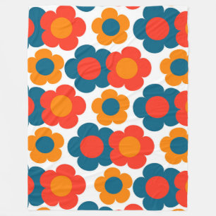 Cobertor De Velo Azul Whimsical & Laranja Floral Cheio