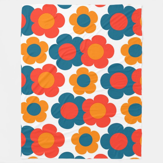 Cobertor De Velo Azul Whimsical & Laranja Floral Cheio (Frente)