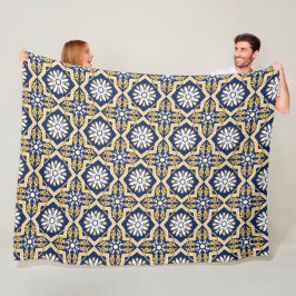 Cobertor De Velo Azulejo arabesque branco-dourado-azul intricista m