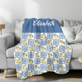 Cobertor De Velo Azulejo Azul Francês Country Limão Nome Personaliz