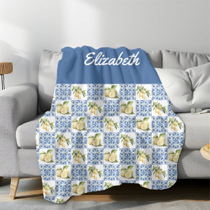 Cobertor De Velo Azulejo Azul Francês Country Limão Nome Personaliz