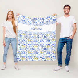 Cobertor De Velo Azulejo Azul Francês País Padrão de Limão Monogram