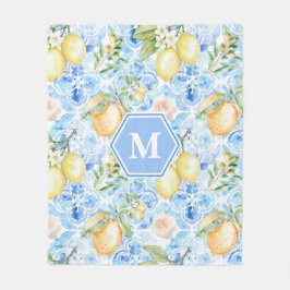 Cobertor De Velo Azulejo Azul Mediterrâneo Limoncello Monograma Nom