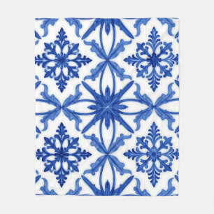 Cobertor De Velo Azulejo de Telha Floral Azul Branco