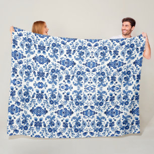 Cobertor De Velo Azulejo Floral Azul Português Vintage