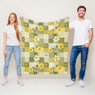 Cobertor De Velo Azulejo Floral Oliva-Narciso Retro - Meados do Séc