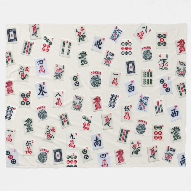Cobertor De Velo Azulejo MahJongg símbolos design no crachá (Frente (Horizontal))