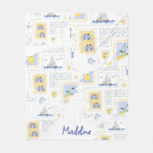Cobertor De Velo Azulejo Mediterrâneo Limão Monograma Costeiro Nome