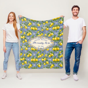 Cobertor De Velo Azulejo Nome Monograma Limão Azul País Francês 