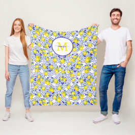 Cobertor De Velo Azulejo Nome Monograma Limão Azul País Francês